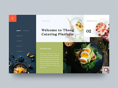 Thoag Catering Homepage Design V - 03 brand hero button restaurant web catering catering homepage catering layout conceptual layout food catering food delivery navigation restaurant design restaurant home theme unusual webdesign