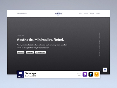 Materio - Project page agency case header landing materio minimalist portfolio sbtg streetwear studio