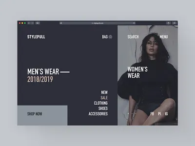 Stylepull business clean dark colors landing page men women wear product visual design promo style fashion blog ui design ui ux userinterface userinterfacedesign ux design web design web website design