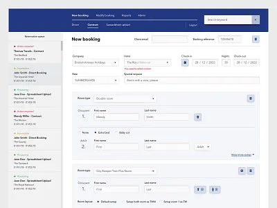Hotel admin tool admin tool blue booking dashboard design desktop app forms hospitality hotel interface design reservation ui design ux design