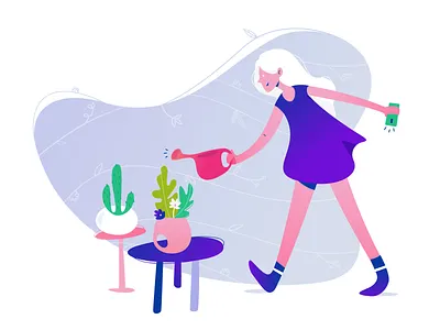 Remember to water those flowers app brand flower girl illustration plants