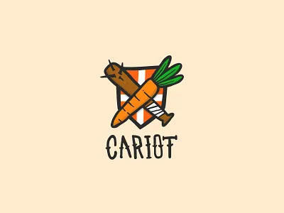 Cariot Logo badge baseball baseball bat bat carrot cartoon cross cute esports icon logo mascot riot shield sports team vector vegan vegetables war