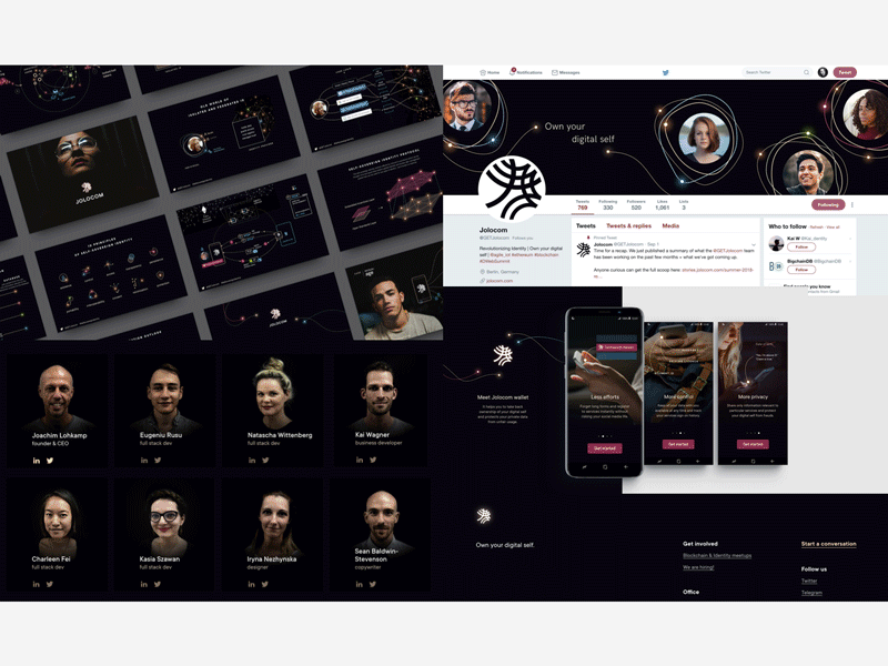 Jolocom rebranding: before & after blockchain brand identity case study decentralisation ethereum glow identity rebranding sparks visual language web3