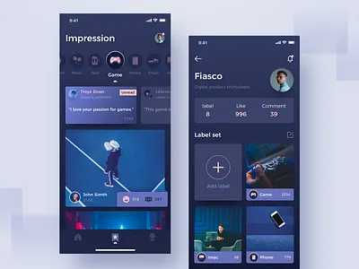 Label photos app blue concept icon interface night ui ux