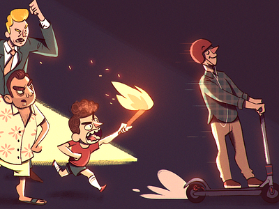 Scooters for rent burn character design crowd fire rent scooter scooters tech tech company