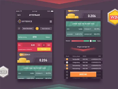 Gambling page button gambling go green list lose red ui win 插图 数