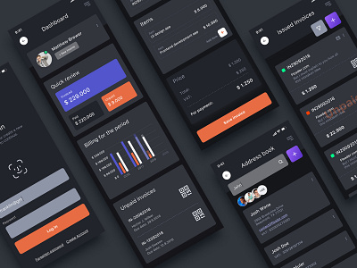 Nodegine Ui Kit Dark app concept application billing clean invoices kit ui mobile nodegine ui kit uidesign userinterface ux design