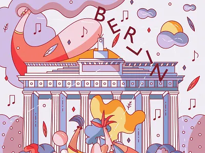 Berlin berlin brandenburg gate character design europe german germany hiwow illustration party tourism travel vector