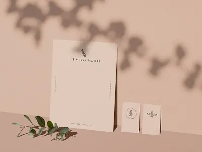 The Merry Moore brand branding classic cute design elegant feminine floral flower logo logo design minimal minimalist modern pink pretty typography