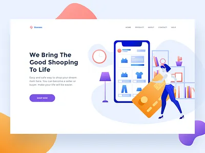 Storees E-commerce header business design ecommerce header illustration onboarding shopping ui web website women