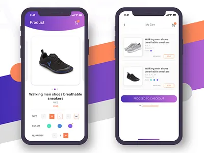 Aster - Product & My cart screens add to cart aster ecommerce my cart orange product purple shop ui