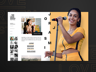 DAILY UI #10 - We Love Green Festival ( landing page ) artist branding colors design face festival french icon jorja smith landing page line up logo music festival singer ui ui design vector welovegreen