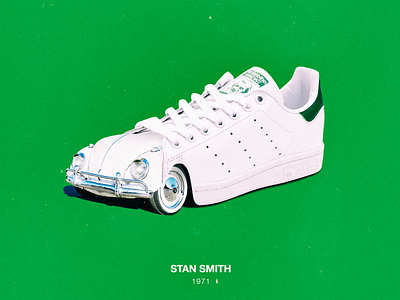STAN SMITH (MAGGIOLINO MIX) adidas art car collage composition design fashion flat green illustration maggiolino minimal retro sneaker street vintage
