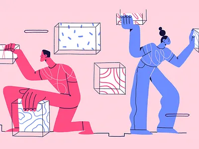 Design Systems blog character design editorial flat illustration marvelapp product system
