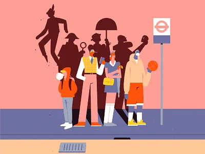 We are Heroes. artdirection bus stop conceptual design fausto montanari heroes illustration london people shadows stories streetwear transport wait