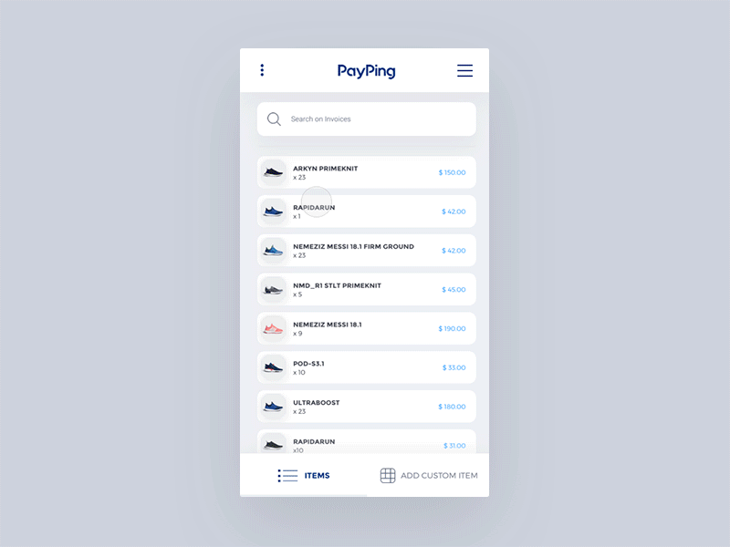 Invoice Creation Process alert app fast view invoice list minimal motion payment payment app popup shop