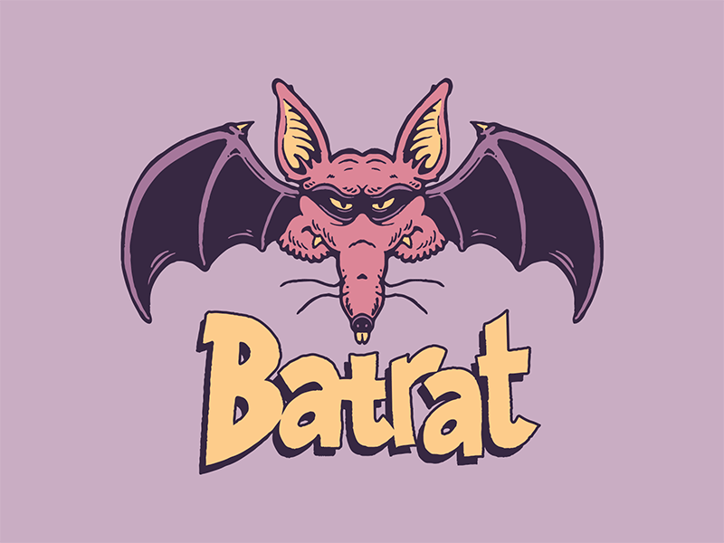 Batrat bat decal hand lettering illistration illustration logo mark pulp rat surf board surfing vector