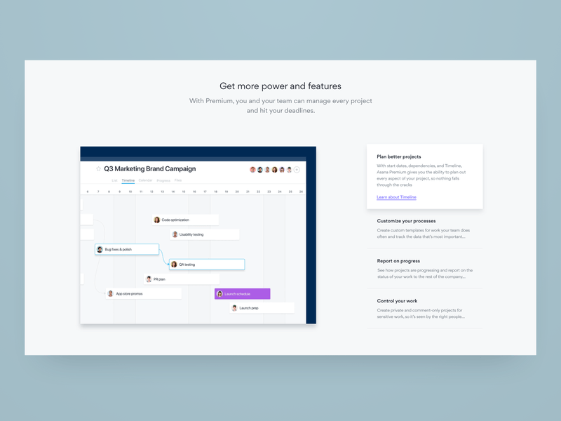 Asana Premium—Features animation asana features grid illustration landing page layout motion study premium product prototype ui ux web website