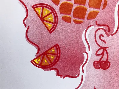 Fruit Lady and Vegetable Lady Riso Prints cherries cooking food fruit girl illustration lady lemon pineapple riso riso print risograph woman