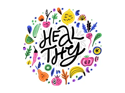 Healthy cartoon circle concept design drawing hand drawn handdrawn illustration ink lettering letters quote typography vector