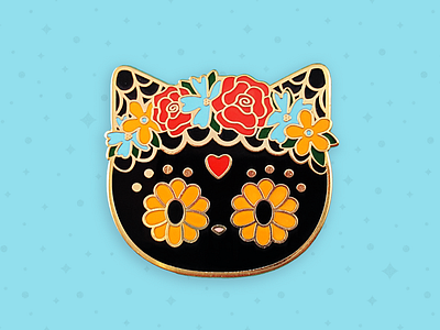 Cat Sugar Skull Enamel pin accessories black cat cat cat illustration dayofthedead diadelosmuertos enamel pin floral halloween sugar skull