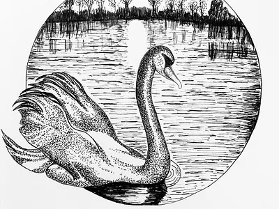 Inktober 2018 - Day 2 - Swan Lake art drawing hand drawn illustration ink drawing ink illustration ink pen inktober inktober2018 line art pen and ink pen drawing