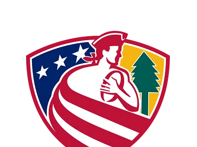 American Patriot Rugby Shield american mascot patriot pine tree rugby rugby league rugby union star spangled banner flag stars and stripes usa