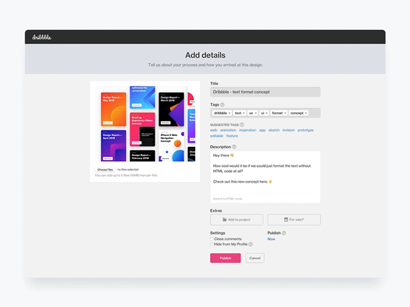 Dribbble - Micro Interaction add animation design dribbble edit format inspiration interaction invision invision studio invisionstudio microinteraction new text ui upload ux web website write