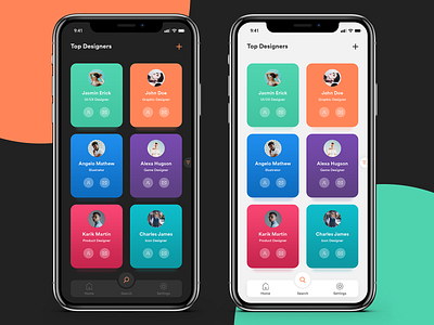 Find Designers App app cards dark designer find gradient hire ios iphonex job ui ux