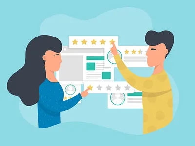 Feedback Illustration 2d abstract app boy character character design color design designer feedback flat design girl illustration illustrator people rating team ui users
