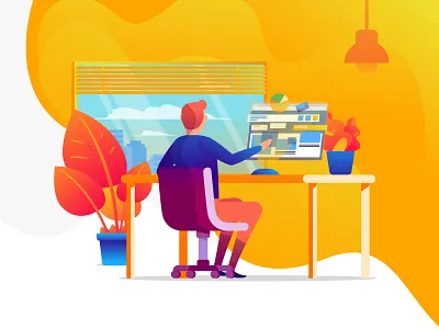 Create your workspace - illustration blue character design desk illustration landing landing page online page web website workspace yellow