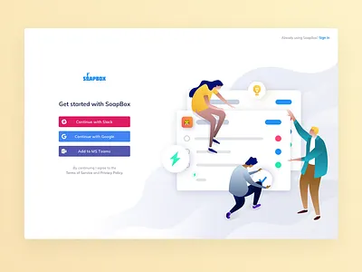 Soapbox Sign Up Page authenticate get started illustration log in sign in sign up soapbox social authentification social buttons social login web