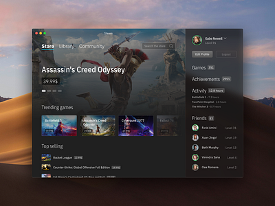 Steam Concept Redesign - MacOS Mojave app app concept concept dark games macos mojave redesign simple sketch steam ui