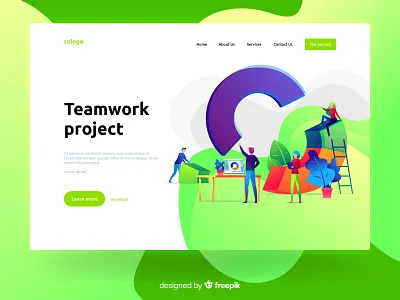 Teamwork project character design green illustration landing landing page page project team teamwork web website