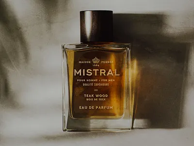 Mistral cologne crown foil identity lockup logo m opper packaging