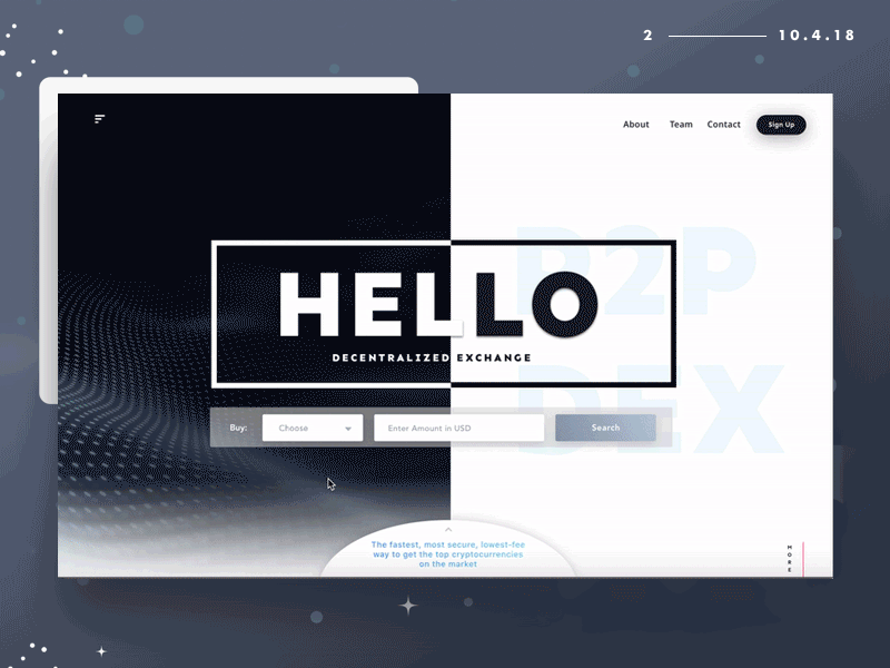 Hello Exchange Web Demo 1 animation bitcoin blockchain cool crypto design ecommerce galaxy illustration market place modern motion ui user flow ux web website