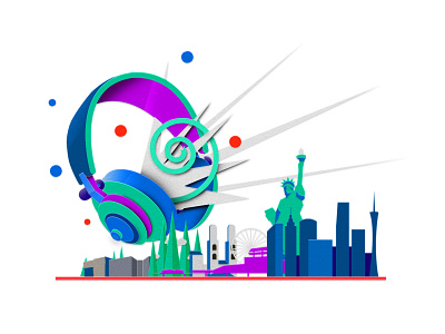 Noise-cancelling headphones city digital art headphones illustration paper illustration tech walmart