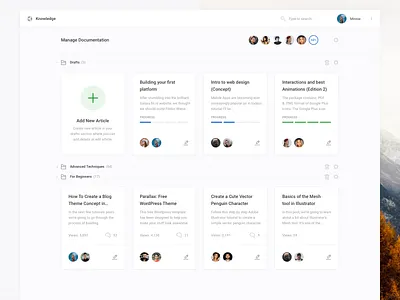 Manage Documentation (Dashboard UI Kit 3.0) apps clean dashboard design knowledge knowledgebase support table ui web widgets