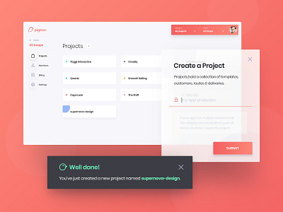 Pigeon - Projects Dashboard create new dashboard grid list pigeon project ui ux web app webapp website