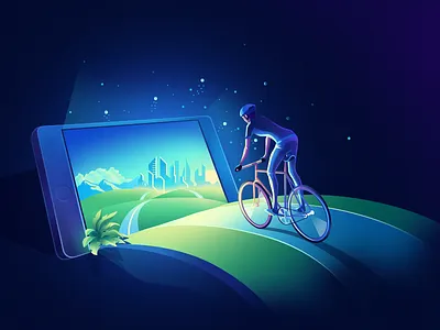 Mobile concept 2.5d app bike blue charachter design gradient green icon illustration iphone magic minimal mobile ui walid