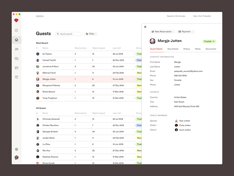 Hotel Guests Management clean client management clients complex crm dashboad dashboard desktop erp guests horeca hotel management product design saas ui ux ux ui uxdn white