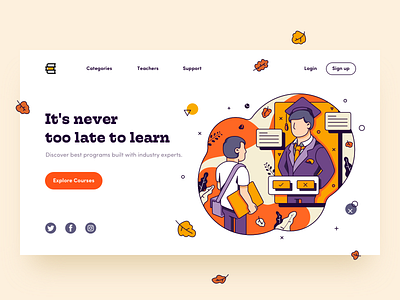 🎓 Back 2 School clean color design education graphic hero illustration landing promo typography ui vector website