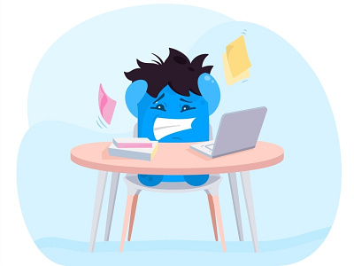 Stressed cartoon character collaboration cute cute monster design desk donut drawing emoji emotion icon illustration job laptop minimal modern stressed working
