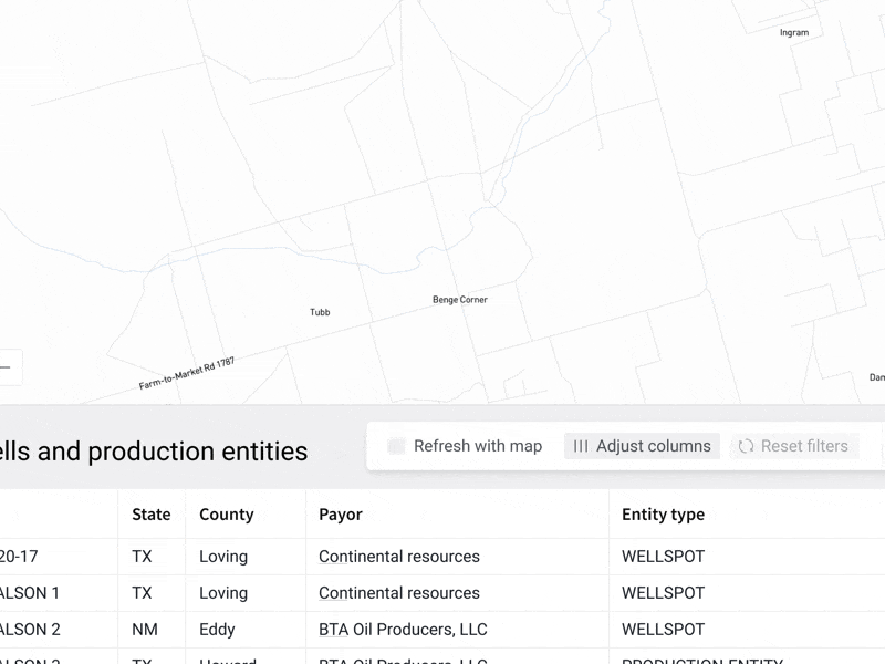 Tabular data refresh checkbox data map move refresh table tabular