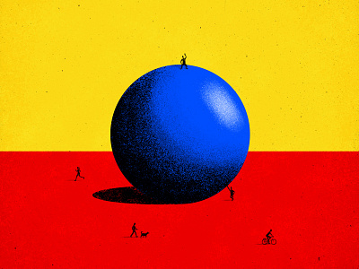 BBB (Big blue ball) biking blue brand branding character colorful design dog draw draw drawing gradient gradient color illustration logo people peting photoshop red running yellow