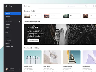 Buildings - Home (Dashboard UI Kit 3.0) clean dashboard design home landing property stats table ui ui kit web widget