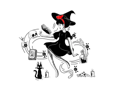 Day 4 Inktober 2018 artwork cat illustration inktober inktober2018 kiki potion spell witch