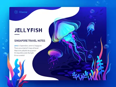 Jellyfish illustration app ui design banner blue and pink card colors follower graphic hiwow illustration jell yfish landing page ocean oceans singapore water color web design
