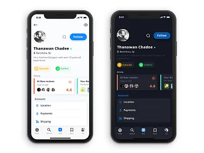 Multi use profile page + Settings app appdesign dark app design e commerce interface ios iphonex ui uikit user ux