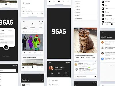 9GAG Redesign UI Kit Freebie 9gag design download dribbble feed free freebie freebies home home screen iphone x product page profile redesign social social media ui kit